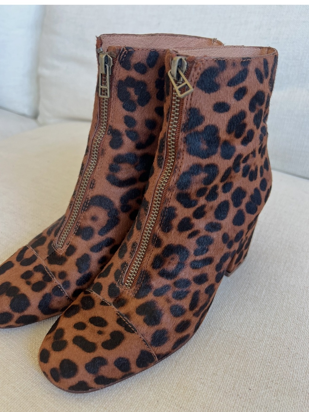 Madewell Leopard Print Front-Zip Ankle Boots - Brown/Black 7